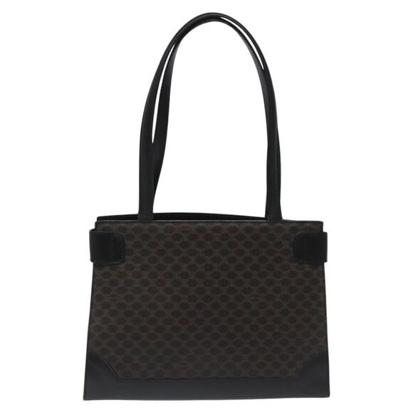 CELINE Macadam Canvas Shoulder Bag Pvc Leather Black Gold - Picture 3 of 12